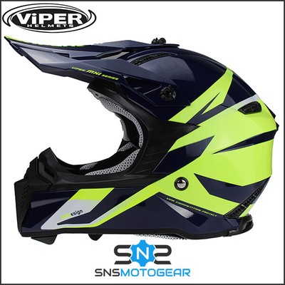Viper RS-X221 MX Enduro Motocross Motorrad ACU ECE 22.06 Helm - Blau/Fluo