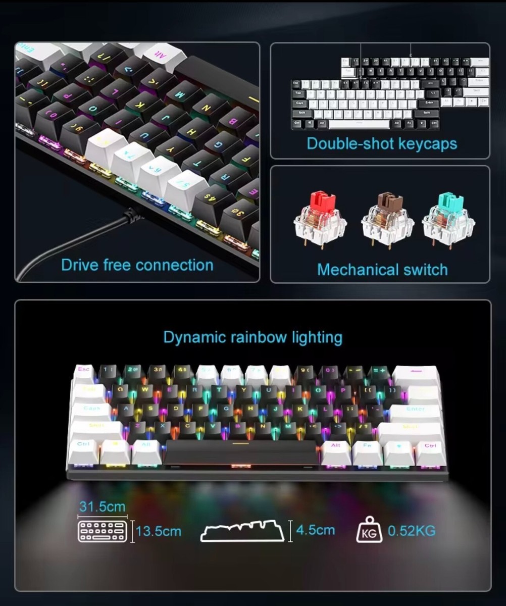 MOTOSPEED 60% Mechanical Keyboard - 61 Key RGB Backlit Compact Gaming Keyboard With Blue Switches