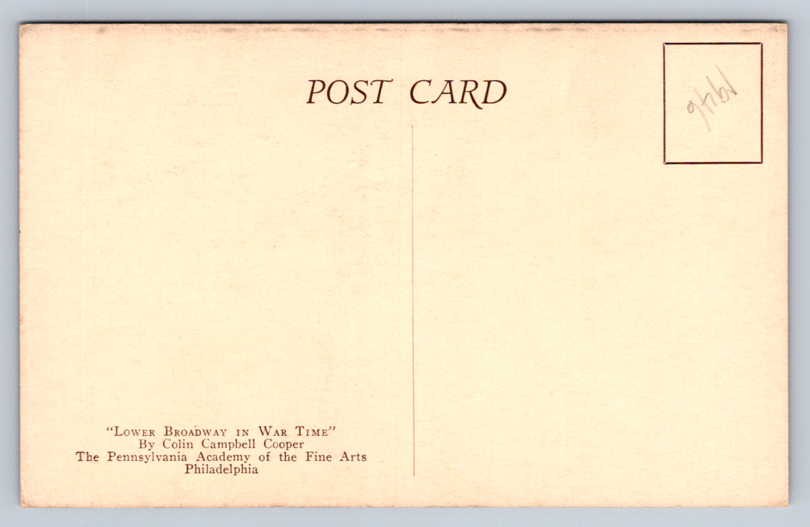 Vintage Postcard LOWER BROADWAY IN WAR TIME PA Academy Fine Art Philadelphia