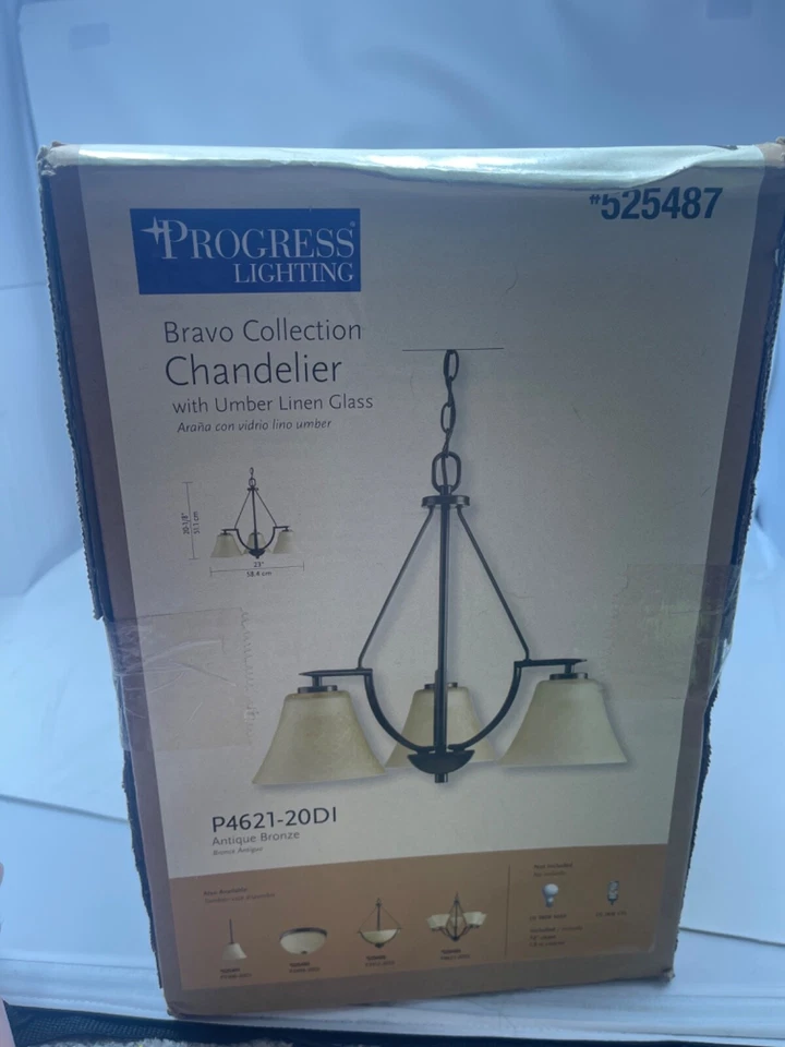 Progress Lighting Bravo 3-Light Antique Bronze Transitional Chandelier FREE SHIP - Image 3 of 3