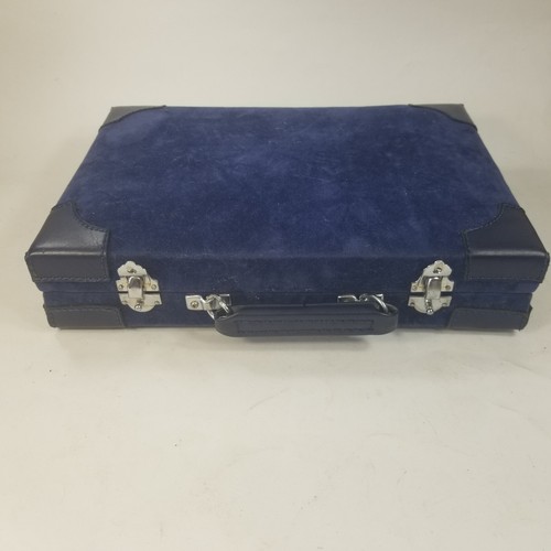 Vintage Backgammon Set Blue Brown Travel Briefcase Red White - Picture 4 of 10