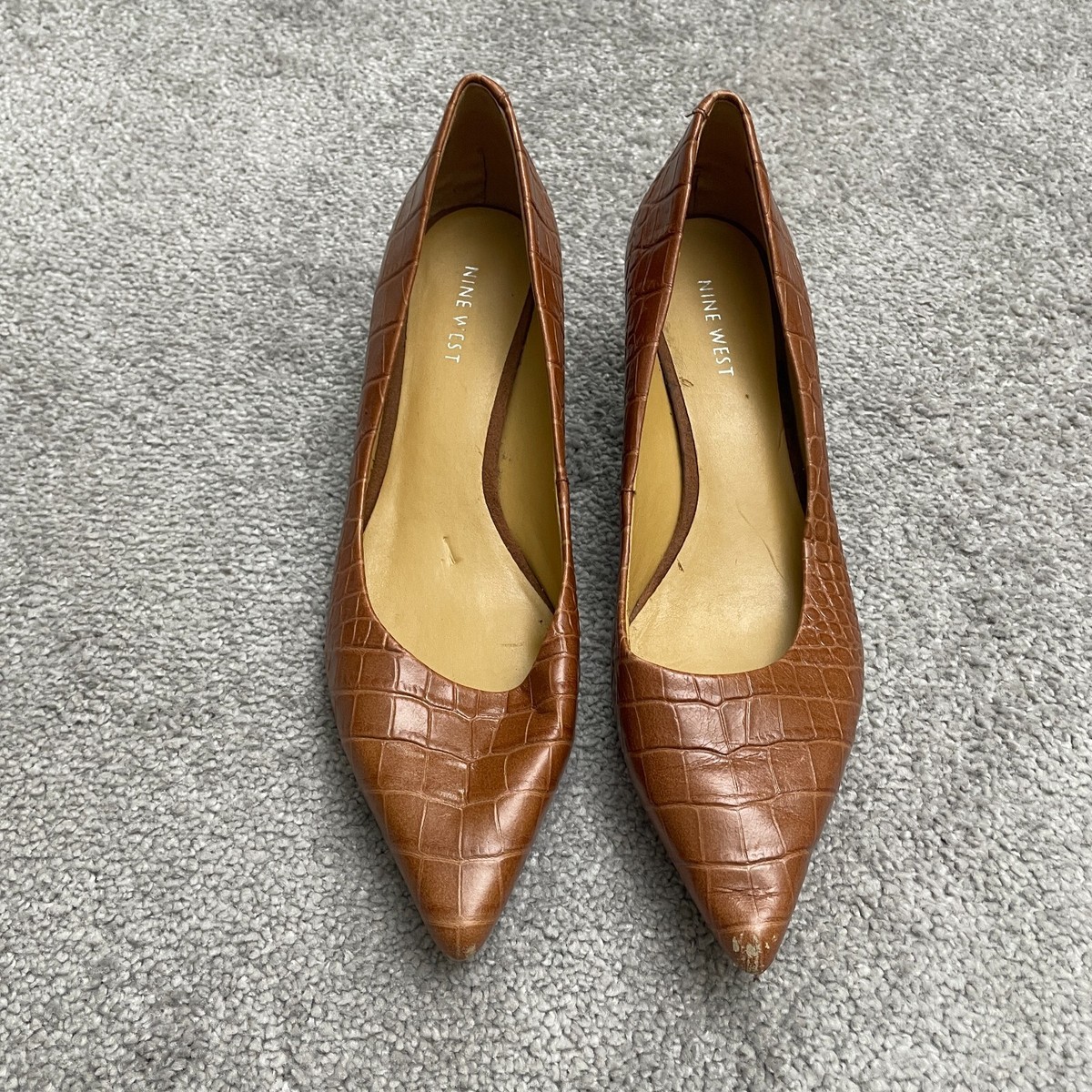 Nine West Pointed Toe Pump Heels Womens 8M Brown Crocodile