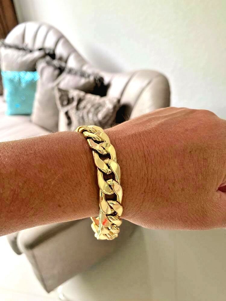 Mens Large 14K Gold GP Cuban Link Thick Bulky Heavy 14mm Jewelry