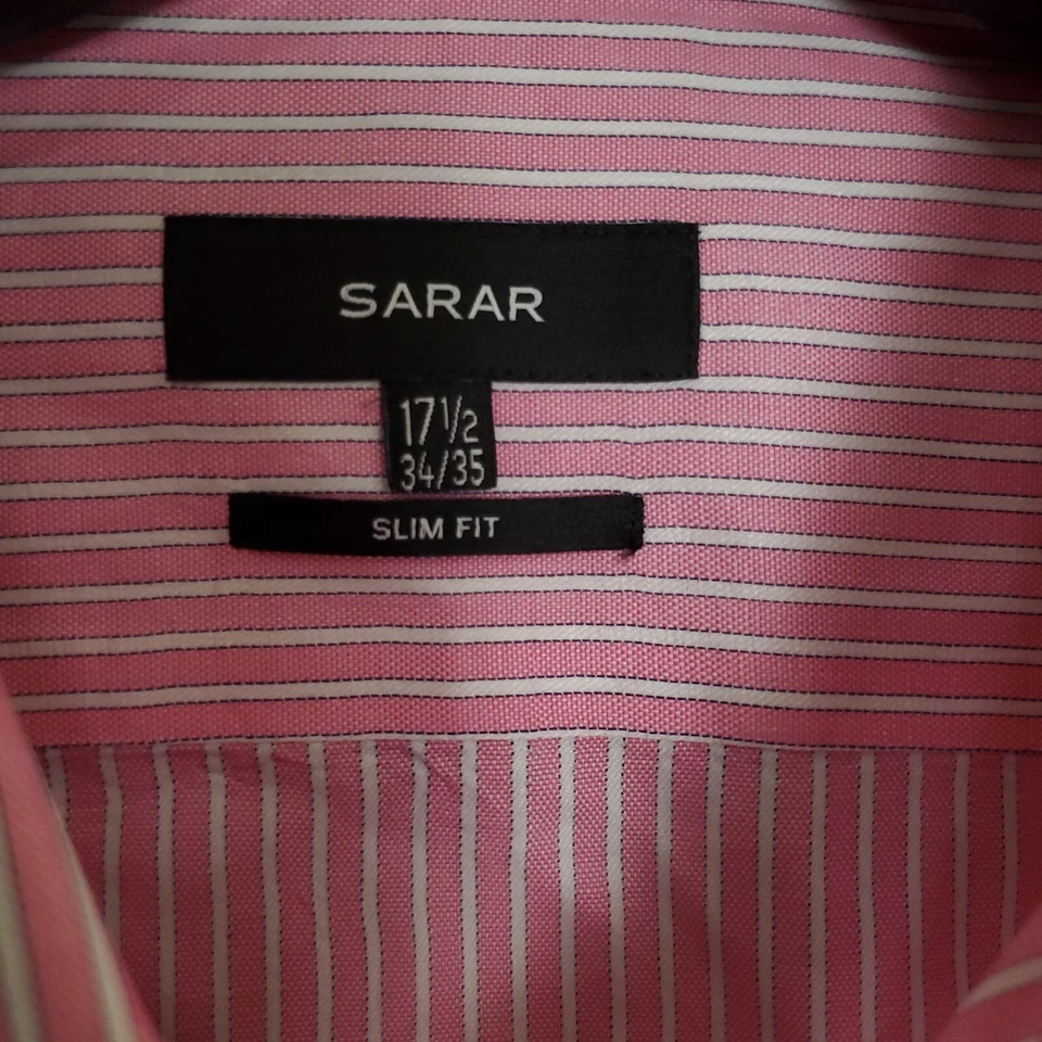 Camisa masculina SARAR tamanho 17,5 botão para cima elegante designer slim fit punho francês rosa - Imagem 3 de 4