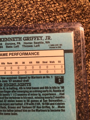 Ken Griffrey Jr. Donruss 91 Card 49 ERROR Missing Period after INC