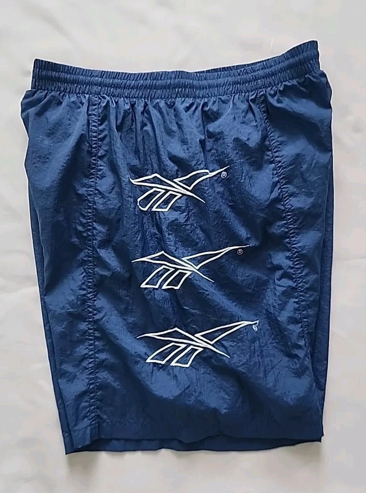 Мужские винтажные 90-х Reebok синий сетки с подкладкой тройной логотип плавать сундук шорты Sz L - Изображение 4 из 4
