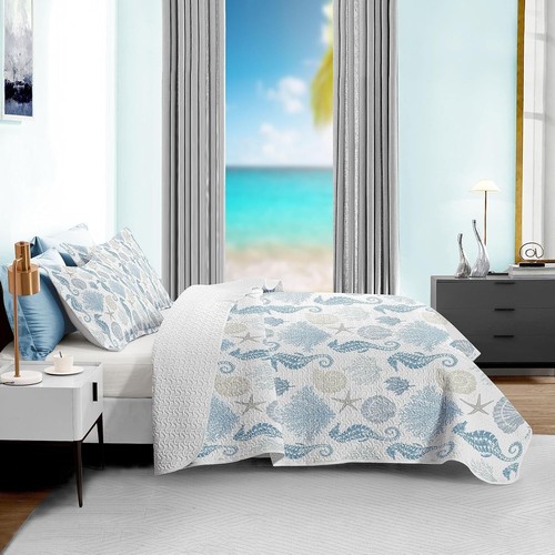 Nautical Bedding King Size Coastal Quilt w Shams Comforter Sets Ocean Bedspreads - Picture 11 of 11