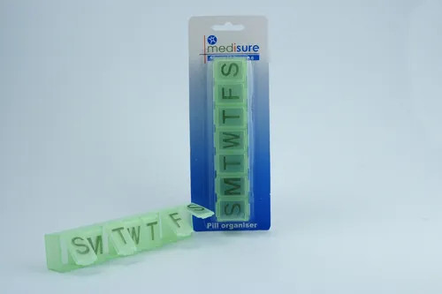 Daily Pill Organiser 7 Day Weekly Tablet Dispenser Green Large Letters
