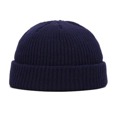 Mini Short Fisherman Beanie Hat Ribbed Docker Winter Warm Knitted Skull Cap cuff