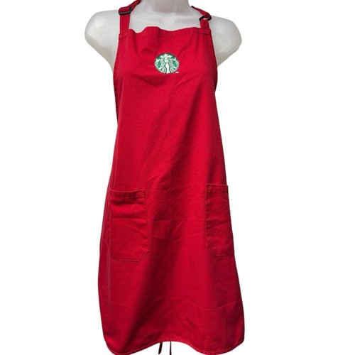 Starbucks Barista Logo Holiday Uniform Red Apron Work Adjustable Tie Pockets