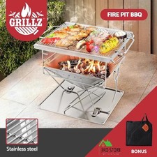 Grillz Fire Pit BBQ Grill Smoker Camping Outdoor Portable Stainless Steel Stove