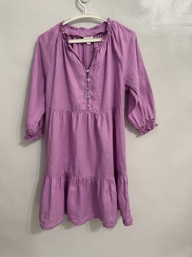 J. Jill Love Linen Size SP Small Petite Dress Tiered Pink Lagenlook 3/4 Sleeve - Picture 2 of 12