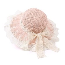 Baby Girl Straw Hat 3-6 Years Girls Summer Beach Hats with One Size Pink Lace