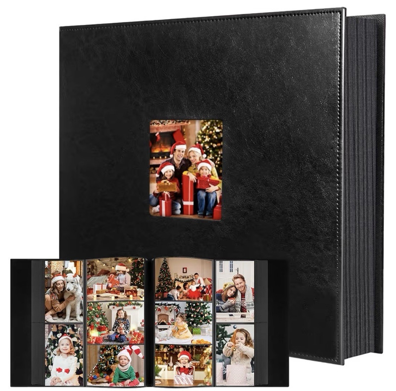 Black Faux Leather 4x6 Slip-in Photo Album w/ Front Window, Book Bound