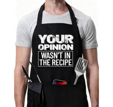 Funny BBQ Black Chef Aprons for Men, Your Opinion Wasn't in the Recipe - Adju...