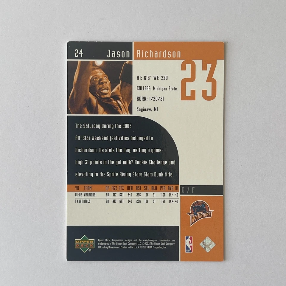 2002 Upper Deck Inspirations #24 Jason Richardson Golden State Warriors Card - Image 2 of 2
