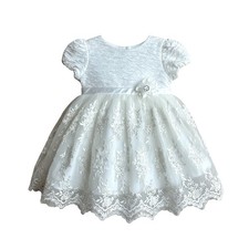 Baby Girls White Lace Dress Formal Party Baptism Wedding Flower Short Sleeve.