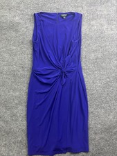 Lauren Ralph Lauren Dress Womens 10 Blue Ruched Scoop Neck Sleeveless Sheath