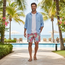 Mens Medium 32-34 Swim Trunks Shorts Vineyard Vines Pink Tropical Mermaid Print