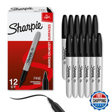 Sharpie Permanent Markers Fine Tip Black 12 Count - Office Supplies Quick