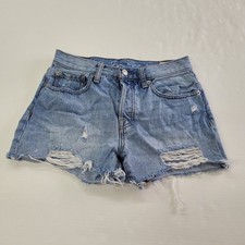 We The Free Free People Light Wash Distressed Denim Shorts Size 26 Button Fly