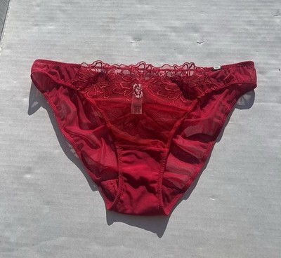 Pretty Polly Red Sheer Ruched Brief Panties Medium