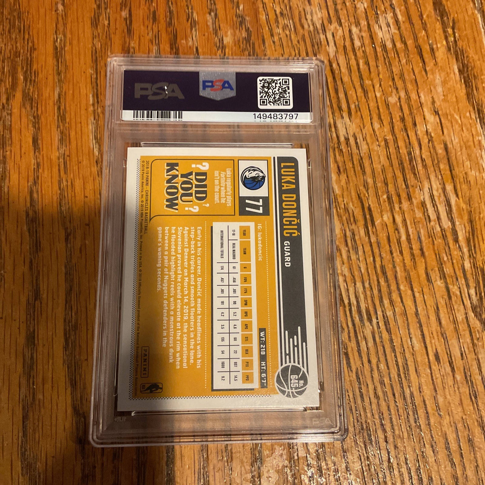 LUKA DONCIC 2018 PANINI CHRONICLES #645 CLASSICS ROOKIE RC PSA 10 GEM MAVERICKS view 4