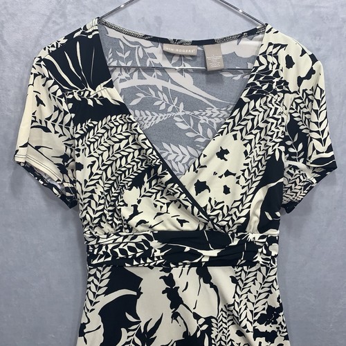 Kim Rogers A Line Fit And Flare Dress Floral Black - Ivory Short Sleeve Sz Large - Picture 2 of 9