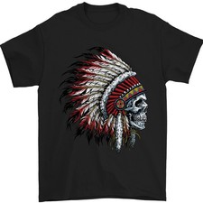 Indian Skull Headdress Camiseta Biker Motorbike Hombre 100% Algodón