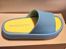 beach slides by J/SLIDES   Womens 8M Turquoise Yellow Eva Squish Slide Sandal