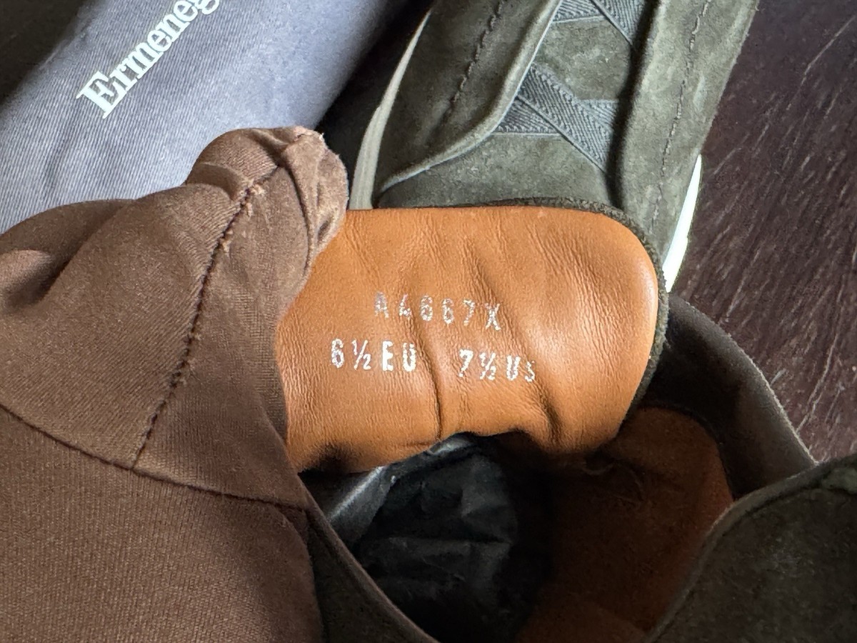 Ermenegildo Zegna Army Green Suede Triple Stitch™ Sneakers US 7,5