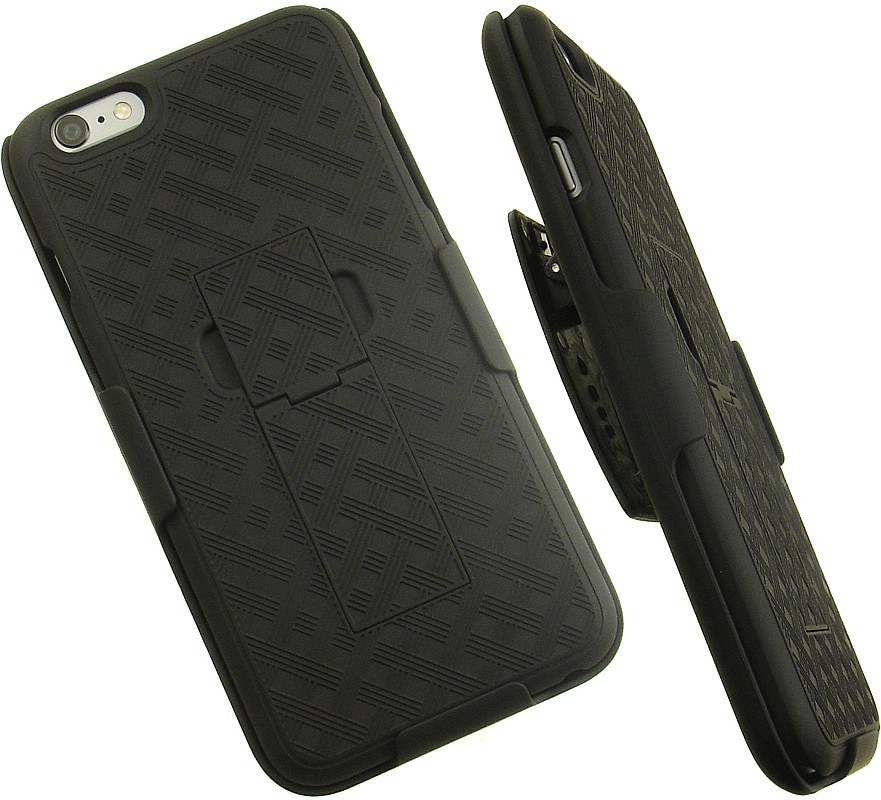 BLACK WEAVE KICKSTAND HARD CASE + BELT CLIP HOLSTER STAND FOR iPHONE 6 PLUS 5.5""