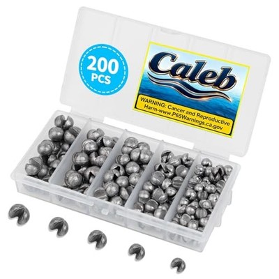 Caleb 200/320Pcs Split Shot Fishing Weights Sinkers, Removable 200PCS/5 SIZE