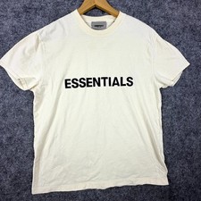 Fear of God Essentials T-Shirt Mens 2XS Cream Spellout Logo Cotton Short Sleeve