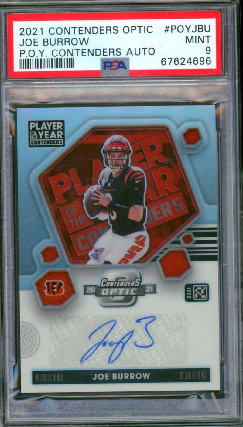 Joe Burrow Autographed Signed Cincinnati Bengals 2021 Contenders Optic P.O.Y. (17/50) (pop 8) #POYJBU PSA 9 