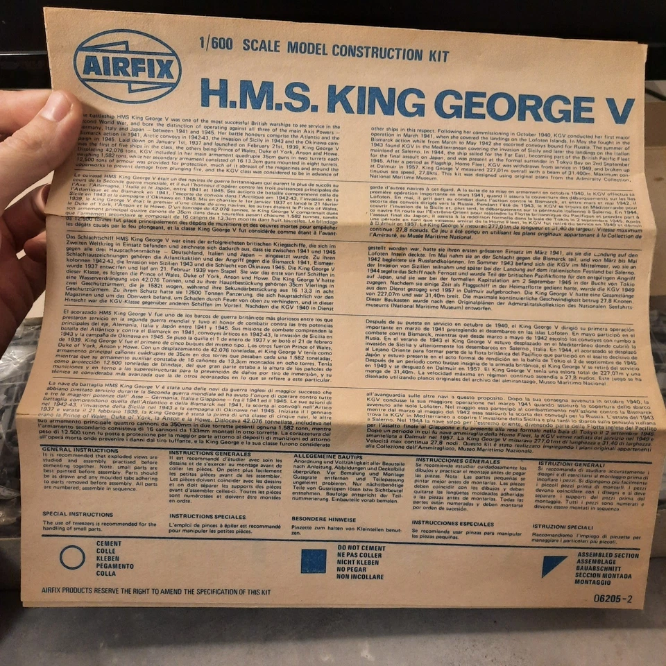 Vintage Rare HMS King George V 1/600 Scale Model  kit by Airfix Battleship  - Immagine 4 di 4