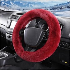 Car Fuzzy Steering Wheel Cover, 15 inch Fluffy Soft Steering W Color: Wine Red