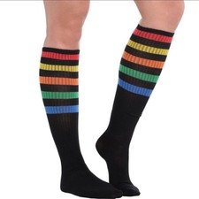 Unisex Pride Socks Rainbow stripes Black knee-high tube socks lot of 2 NWT