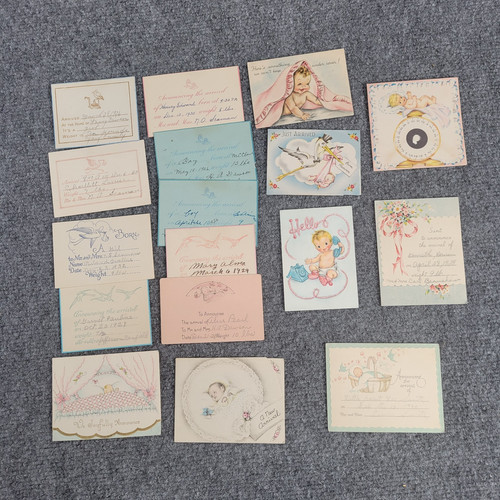 Vintage Baby Birth Announcements Cards LOT 17 - 1920s 1930s 1940s