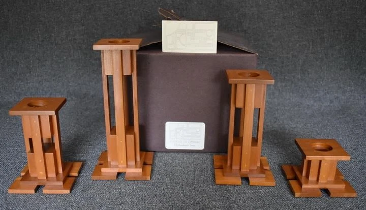 RARE LUTKUS III DESIGN ARTS & CRAFTS STYLE SET/4 "DOROTHY" CHERRY CANDLESTICKS - Image 3 of 4