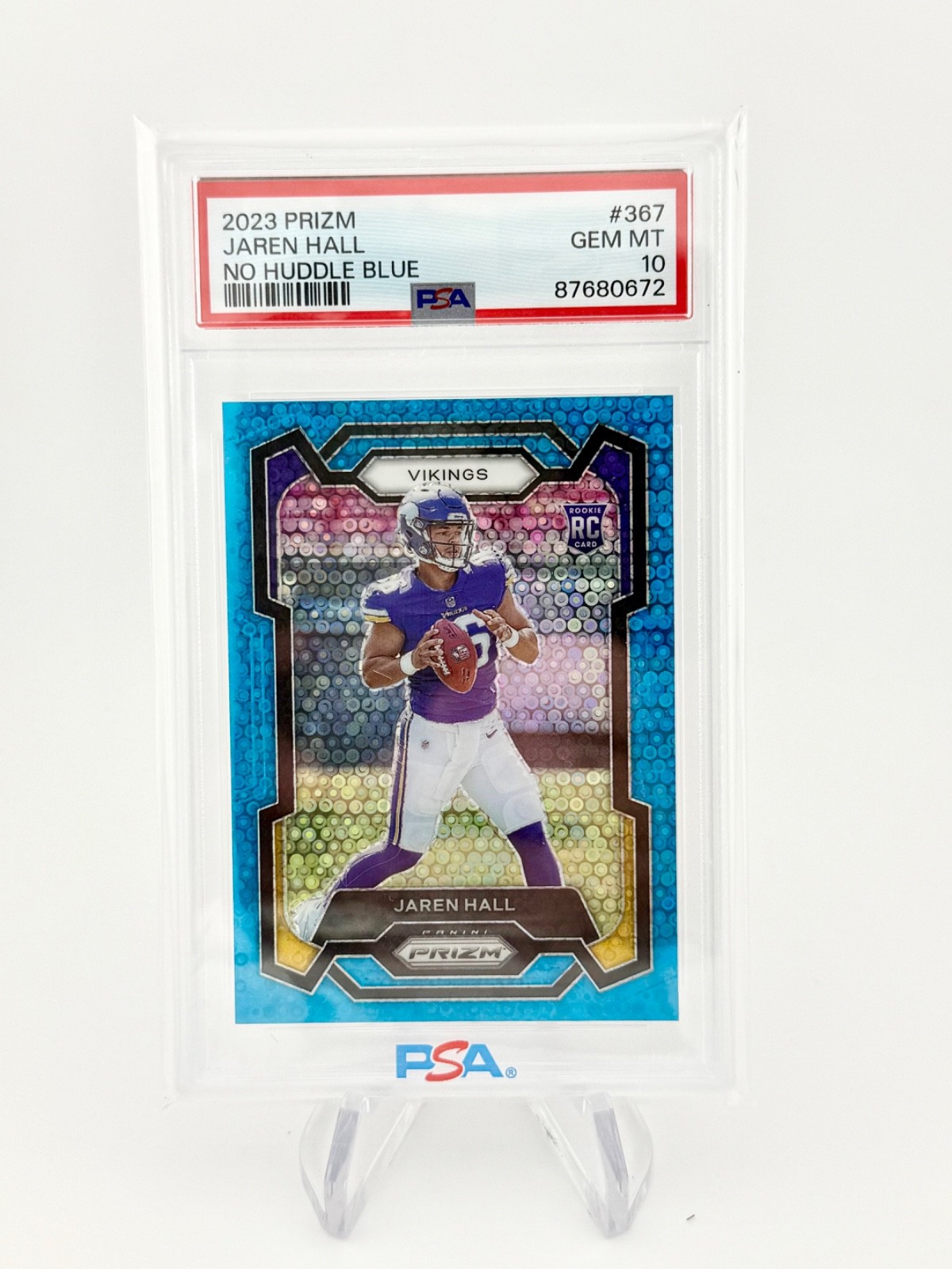 2023 Panini Prizm No Huddle Blue RC /95 #367 Jaren Hall PSA 10