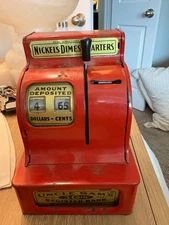 Vintage Uncle Sams 3 Coin Register Bank Red Made In Japan 1950s-1960s