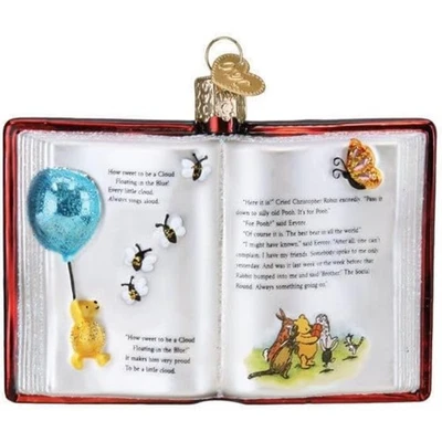 Old World Christmas Winnie-The-Pooh Book Glass Hanging Ornament FREE BOX