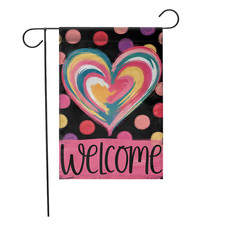 Welcome Valentine's Day Garden Flag Colorful Abstract Heart Polka Dots Yard