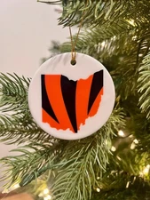 Cincinnati Ceramic Christmas Ornament Xmas Holiday Tree Sport Fans Gift Ohio Map