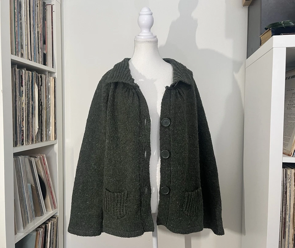Cárdigan Suéter De Colección Años 90 Max Studio Verde Boho Lana de Cordero Grueso Tejido Para Mujer’s L Foto 2 de 4
