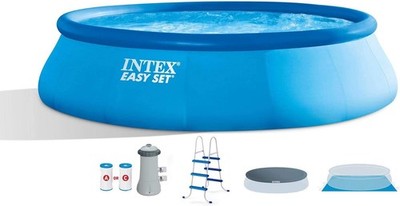 Above Ground Pool Set, 15ft Round Easy Set Inflatable w/ Pump, Ladder & Cover