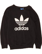 ADIDAS Womens Oversized Graphic Sweatshirt Jumper UK 6 XS Black Cotton AD11