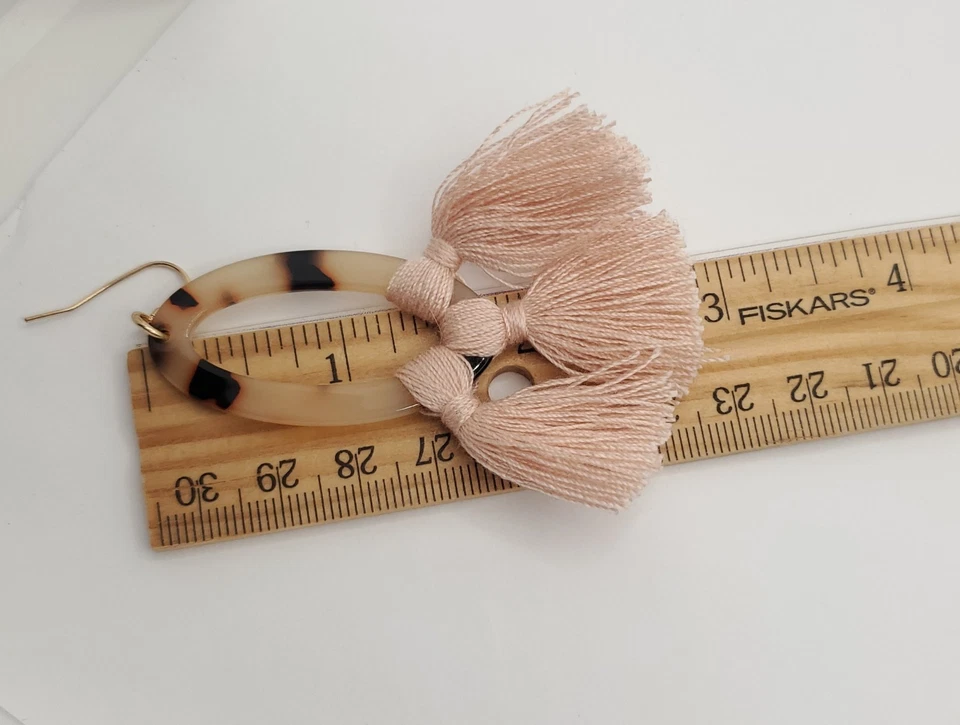 Express Cute Tortoise Shell & Tassels Oval Dangle Earrings - Image 4 of 4