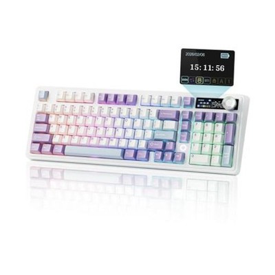 AJAZZ AK980 V2 Mechanical Gaming Keyboard with Display Screen, 10000mAh White